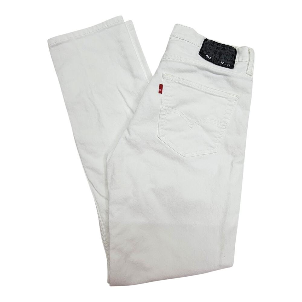 Levis 511 Slim Fit Mens White Jeans 32x32 Clean Denim Stretch Pants Red Tab